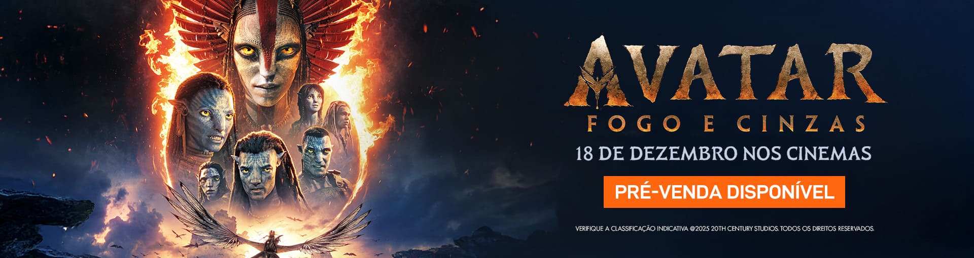 Banner carrossel Avatar: Fogo e Cinzas